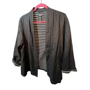 Olsen Linen Open‎ Front Blazer Jacket Pockets Striped Cuffs M/10